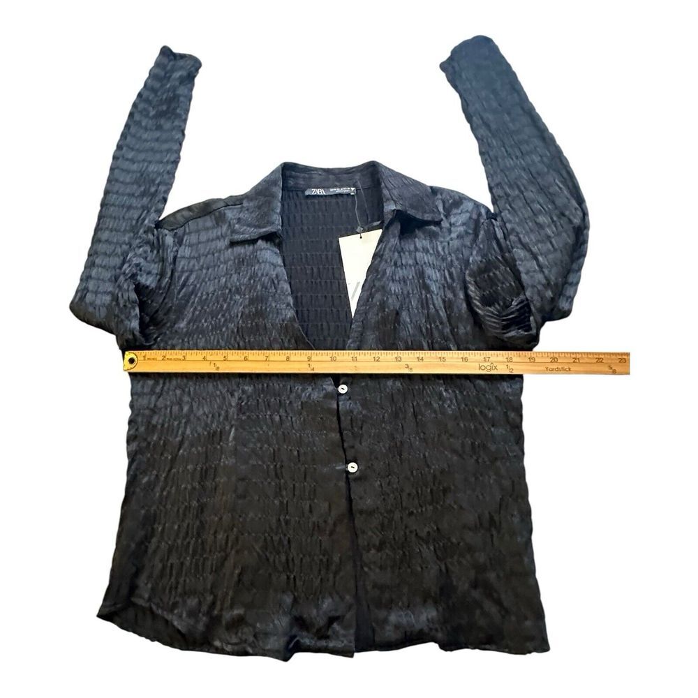 Zara Black Basic Satin Effect Button Down Loose‎ … - image 9